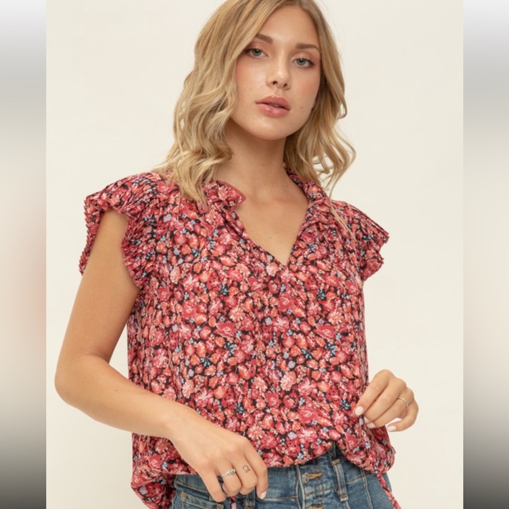 Rose Floral Cap Sleeve Peasant Blouse NWT